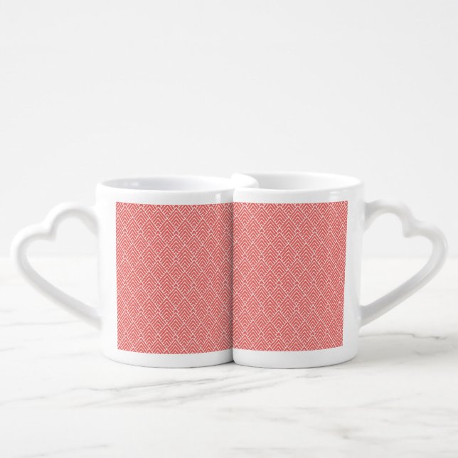 a red and white background with a pattern coffee mug set (Front Nesting)