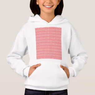 a red and white background with a pattern hoodie