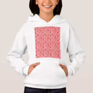 a red and white background with small white dots hoodie