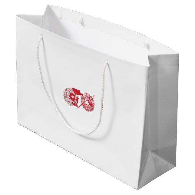 a red and white drawing of a flower large gift bag (Back Angled)