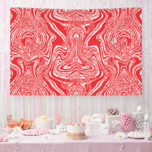 a red and white image of a pattern on a white back banner