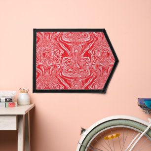 a red and white image of a pattern on a white back pennant