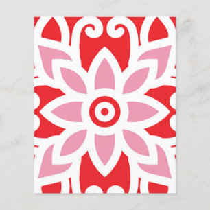 a red and white pattern with a flower on it flyer