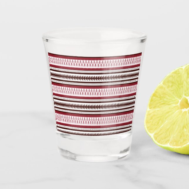 a red and white striped pattern shot glass (Front)