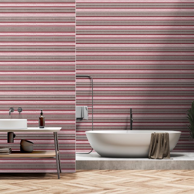 a red and white striped pattern wallpaper  (Bathroom)