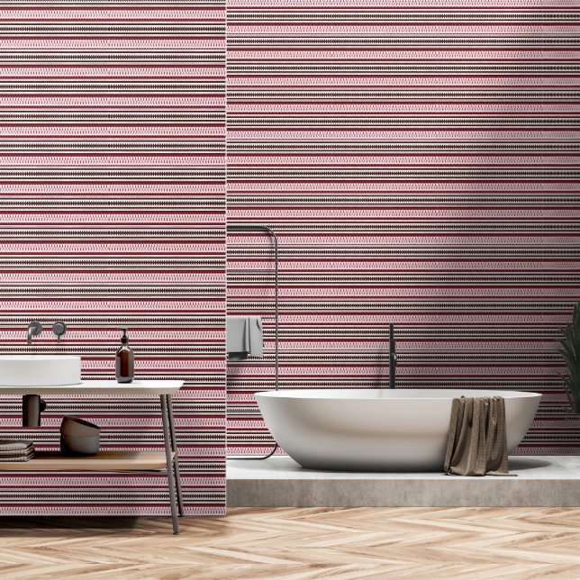 a red and white striped pattern wallpaper  (Bathroom)