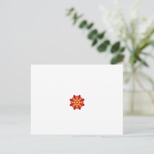 a red and yellow flower with black dots postcard (Standing Front)