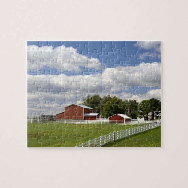 A red barn and farm at Pamona, Kansas. Jigsaw Puzzle (Horizontal)