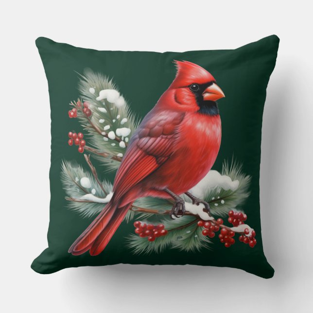 A Red Cardinal Throw Pillow (Front)
