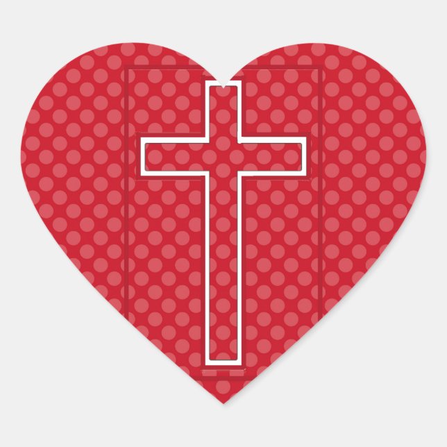 A Red Christian Cross. Heart Sticker (Front)