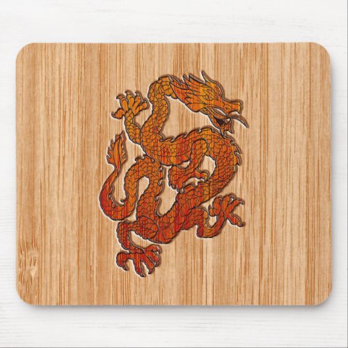 A red Dragon on Bamboo like Mouse Pad
