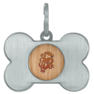 A red Dragon on Bamboo like Pet Name Tag
