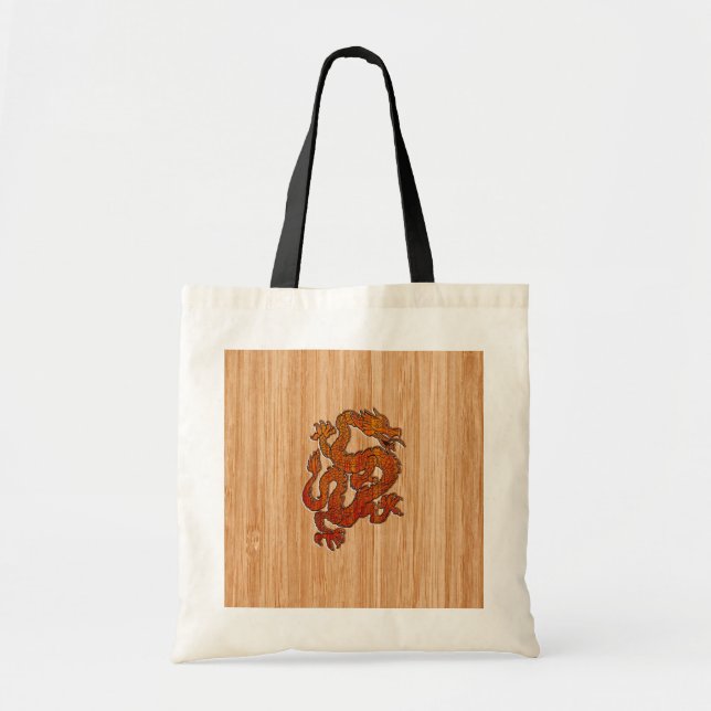 A red Dragon on Bamboo like Tote Bag (Front)