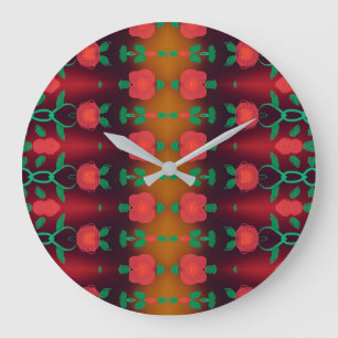 A Red Floral Designed Clock With Black
