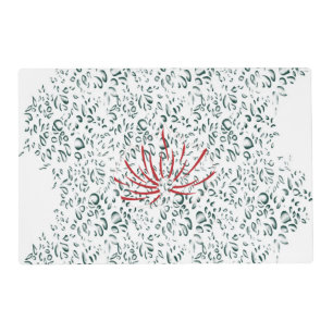a red flower on a black background placemat