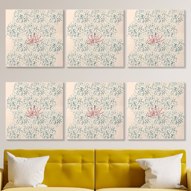 a red flower on a black background wood photo tile  (Living Room)