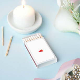 a red flower with a blue center matchboxes
