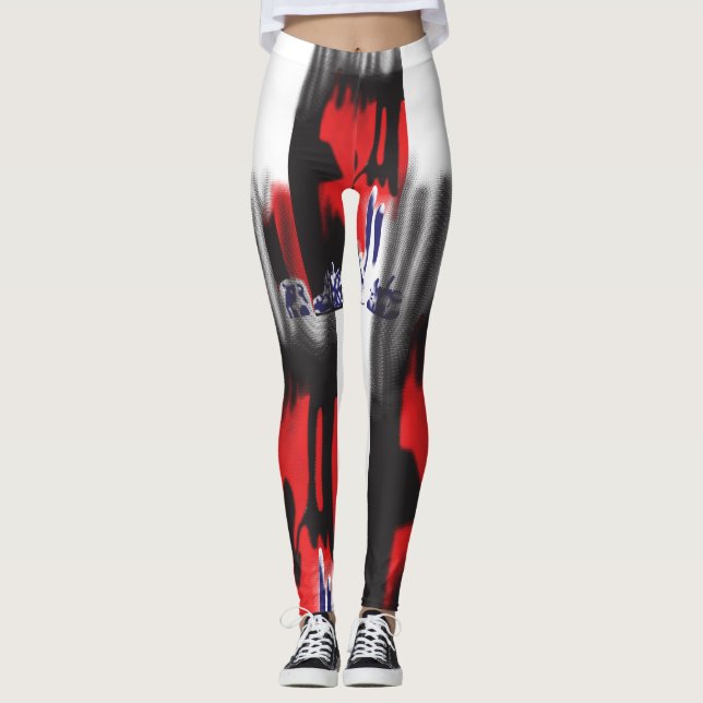 A red graphic design featuring bold geometric shap leggings (Front)