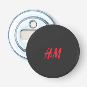 a red h and m logo on a black background bottle opener
