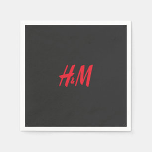 a red h and m logo on a black background napkins