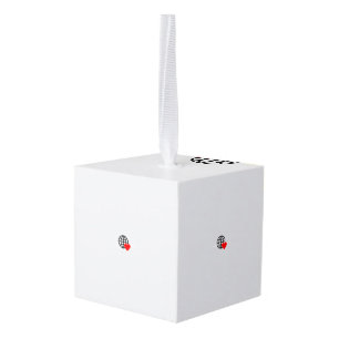 A red heart symbol created with smooth, bold lines cube ornament