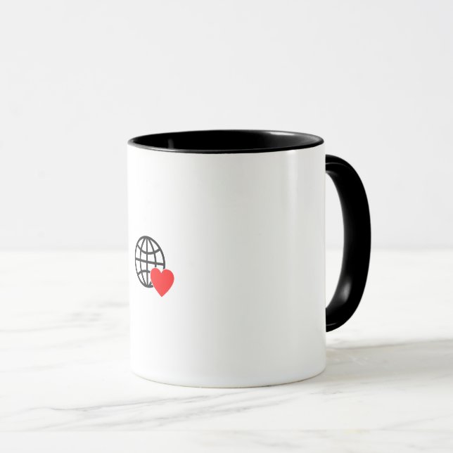 A red heart symbol created with smooth, bold lines mug (Front Right)