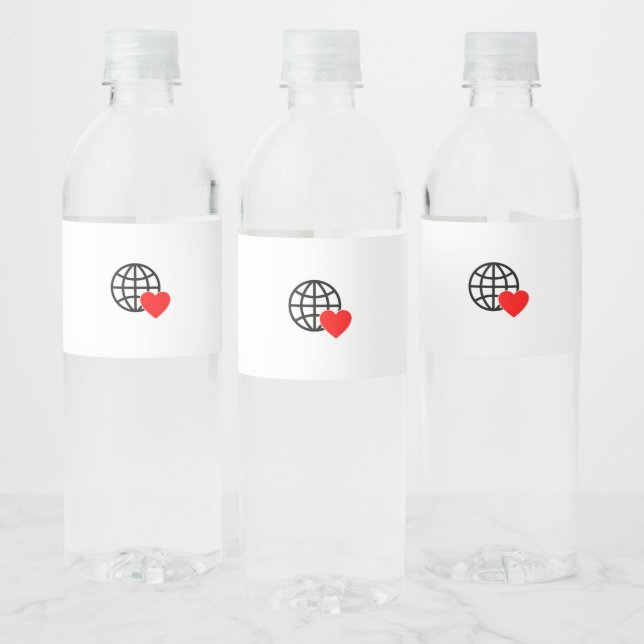 A red heart symbol created with smooth, bold lines water bottle label (Bottles)