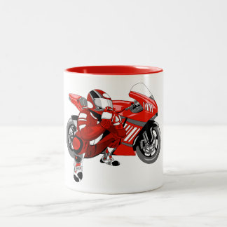 A red motorbike and its pilot Two-Tone coffee mug