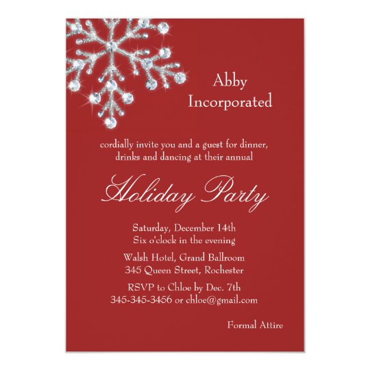 A Red Offset Crystal Snowflake Holiday Invitation