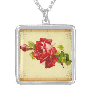 A Red, Red Rose Silver Plated Necklace