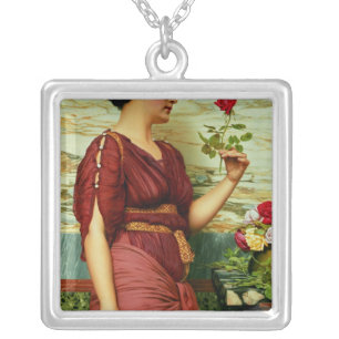 A red, red rose silver plated necklace