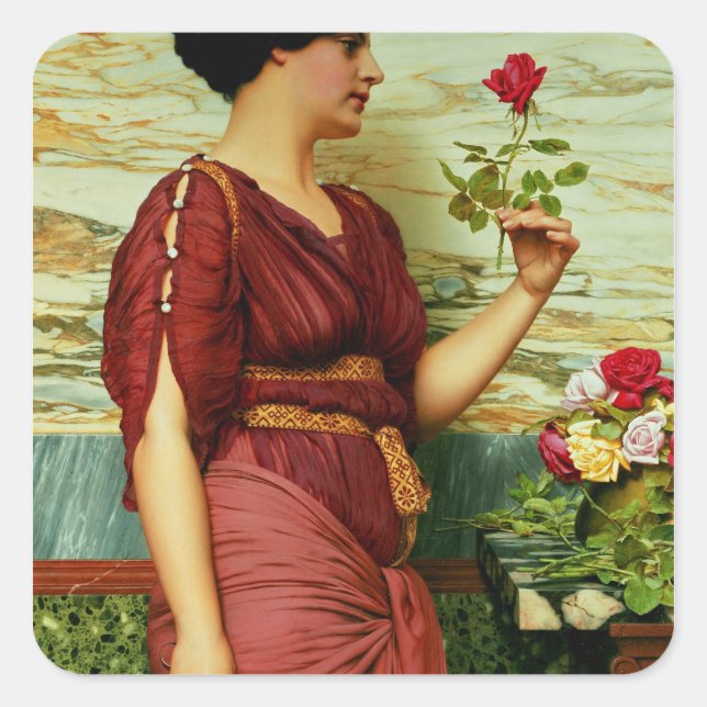 A red, red rose square sticker (Front)