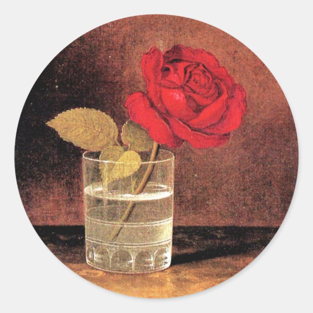 A Red Rose, fine art painting, Classic Round Sticker (Front)