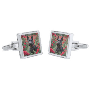 "A Red Rose for the Black Scottish Terrier" Cufflinks