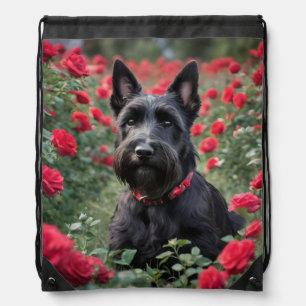 "A Red Rose for the Black Scottish Terrier" Drawstring Bag