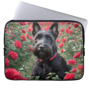 "A Red Rose for the Black Scottish Terrier" Laptop Sleeve