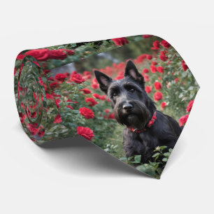 "A Red Rose for the Black Scottish Terrier" Neck Tie