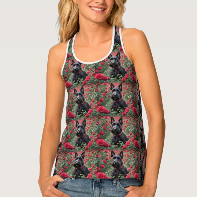 "A Red Rose for the Black Scottish Terrier" Tank Top (Front)