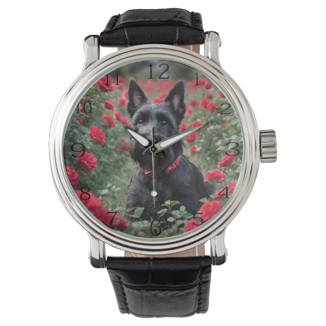 "A Red Rose for the Black Scottish Terrier" Watch (Front)