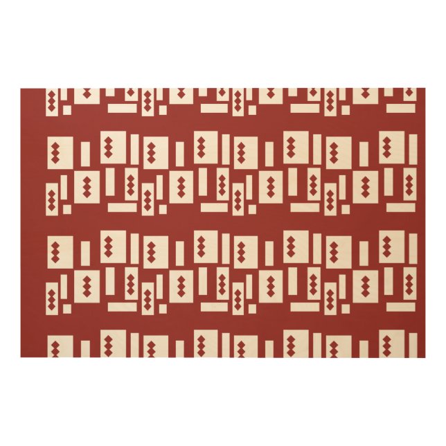 A red rug with a textured pattern is spread out on wood wall art (Front)
