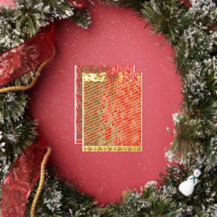 a red scarf with flowers on it foil holiday postcard