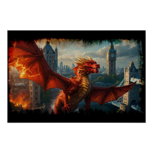 A Red Scottish Dragon Warms London Poster