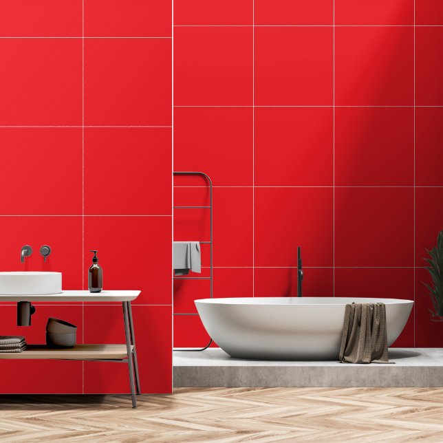 A red square enclosed by a thin white border, crea wallpaper  (Bathroom)