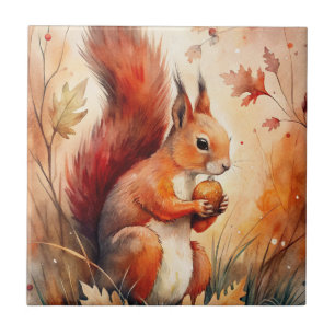 A Red Squirrel eating a nut Ceramic Tile