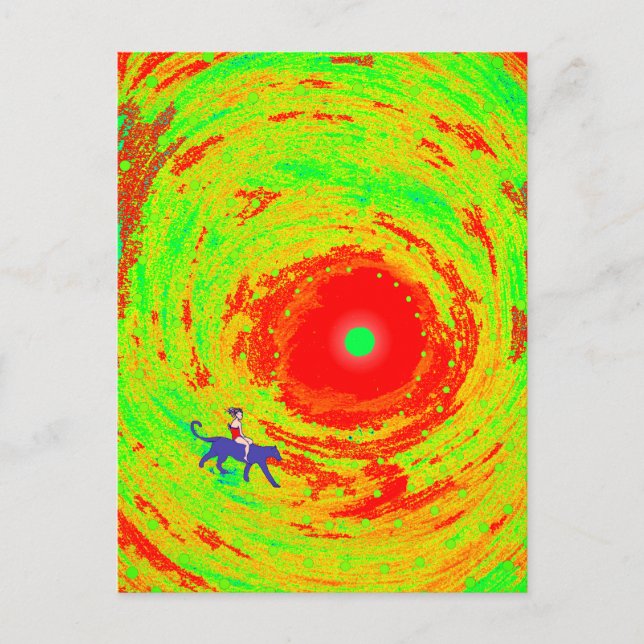 A red sun and a girl postcard (Front)