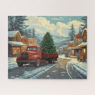 A red truck in a Christmas market Jigsaw Puzzle