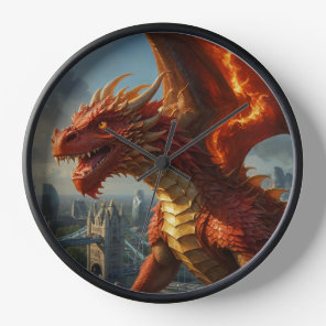 A Red Welsh Dragon Terrorizes London Clock