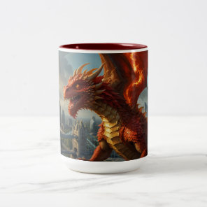A Red Welsh Dragon Terrorizes London Two-Tone Coffee Mug