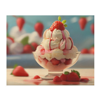 a refreshing Strawberry Ice Cream- Wood Wall Art