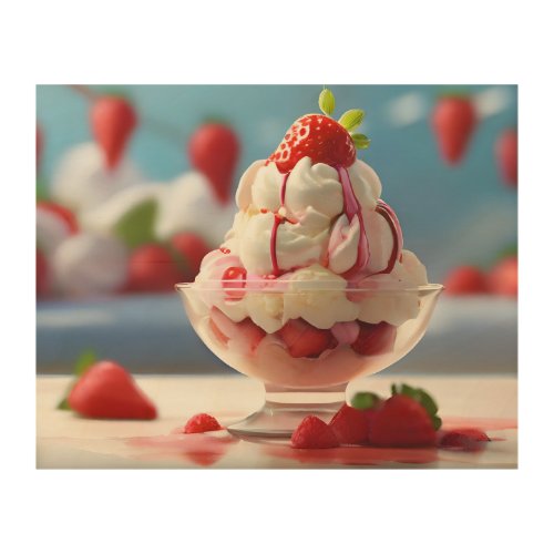 a refreshing Strawberry Ice Cream_ Wood Wall Art